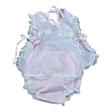 Vintage Pink Lace Trim Pinafore and Bloomers Set 12 Months Baby Girl