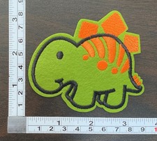 Green Dinosaur With Orange Stripes Embroidered Iron On Patch