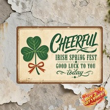 Vintage Clover St Patricks Day Tin Sign Irish Greeting Floral Metal Plaque