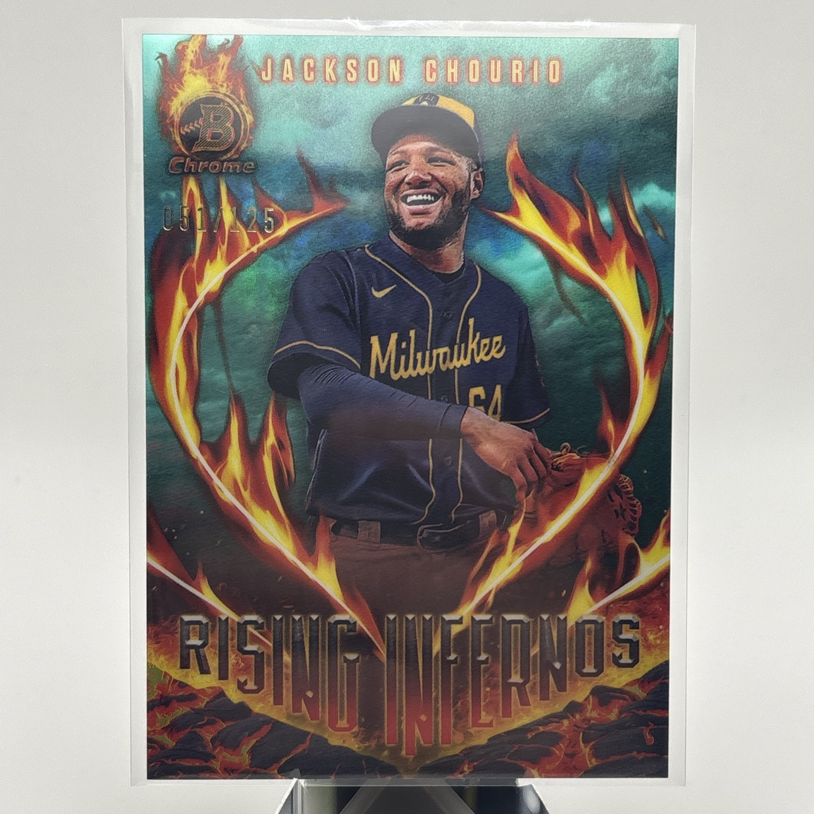 2024 Bowman Chrome Rising Infernos Jackson Chourio RI-20 Aqua /125