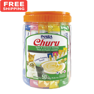 INABA Churu Lickable Cat Treats Tuna & Chicken Variety 50 Tubes, 0.5 oz