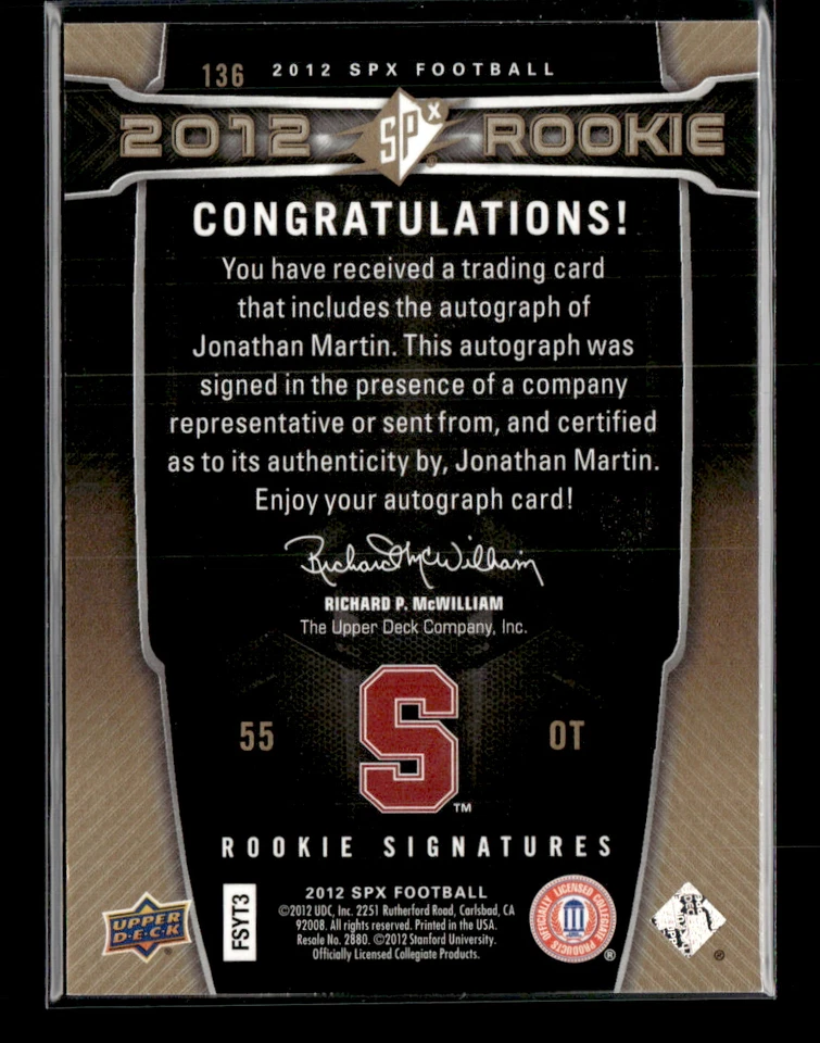 Jonathan Martin 2012 SPx RC Auto 18/225 - Image 2 of 2