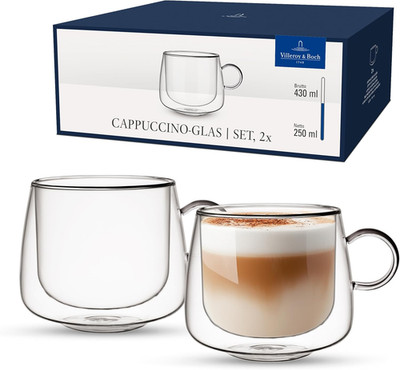 Artesano Hot & Cold Beverages Cappuccino Glass, Set of 2, 14.5 Oz, Borosilicate 