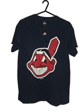 Mens Cleveland Indians Chief Wahoo Blue Tshirt Size S Majestic BaseBall MLB A704