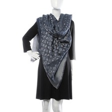 LOUIS VUITTON Silk Metal Wool Monogram Shawl Blue