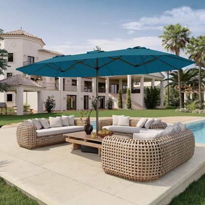 #ad #ad Lake Blue 15 Ft Extra Large Patio Umbrella with Base Included UV Sun Protection $119.99