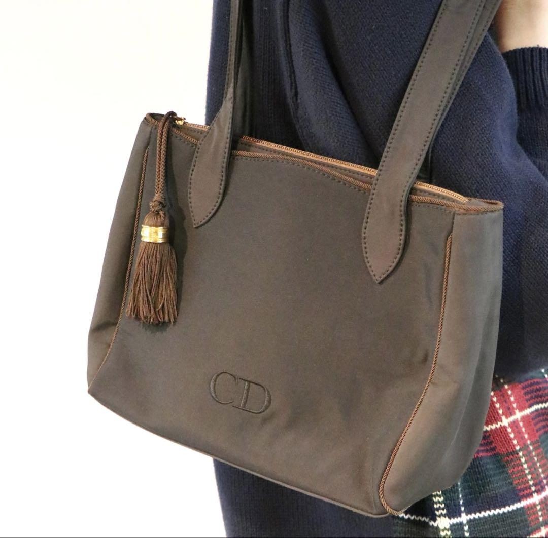 Dior CD Logo Brown Nylon Shoulder Bag Authentic F0512502