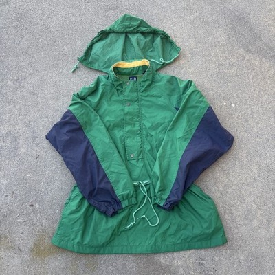 VTG Gap Jacket Mens Large Green Windbreaker Nylon Half Zip