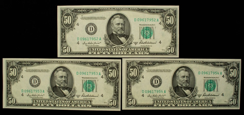 FR 2109-D $50 1950 B Federal Reserve Note - 3 Consecutive Notes UNC - SKU-CA1580 - Image 3 of 4