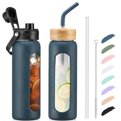 Botella De Vidrio Con Dos Tapas Y Marcador De Tiempo Para Deportes Lujo