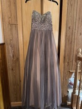 Elegant Beaded Gown in Gray and Cream