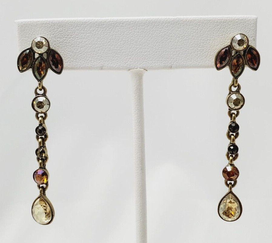 Signed Givenchy Stud Dangle Drop Earrings Citrine… - image 4