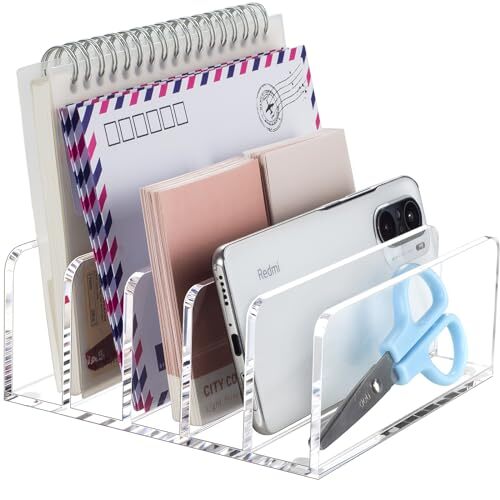 Acrylic Mail Holder, Clear Desk Organizer with Divider, Vertical Letter