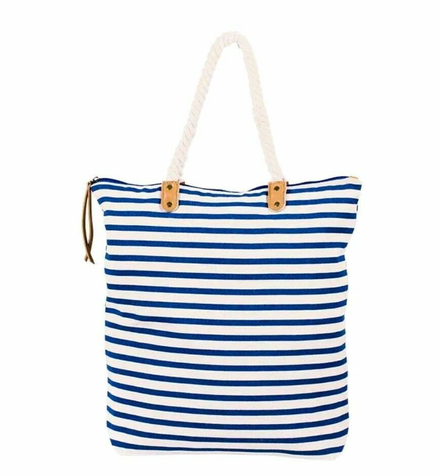 NEW Summer & Rose Striped Tote Beach Bag Tote Blue White Stripes FabFitFun FFF