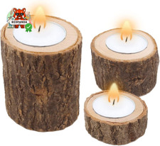 Set 3 Portacandele In Legno Vintage - Altezze Diverse Per Centrotavola - Foto 11