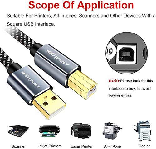 Printer Cable 6 Ft,Usb Printer Cable High Speed USB 2.0 a Male to Type B Male Pr - Picture 4 of 12