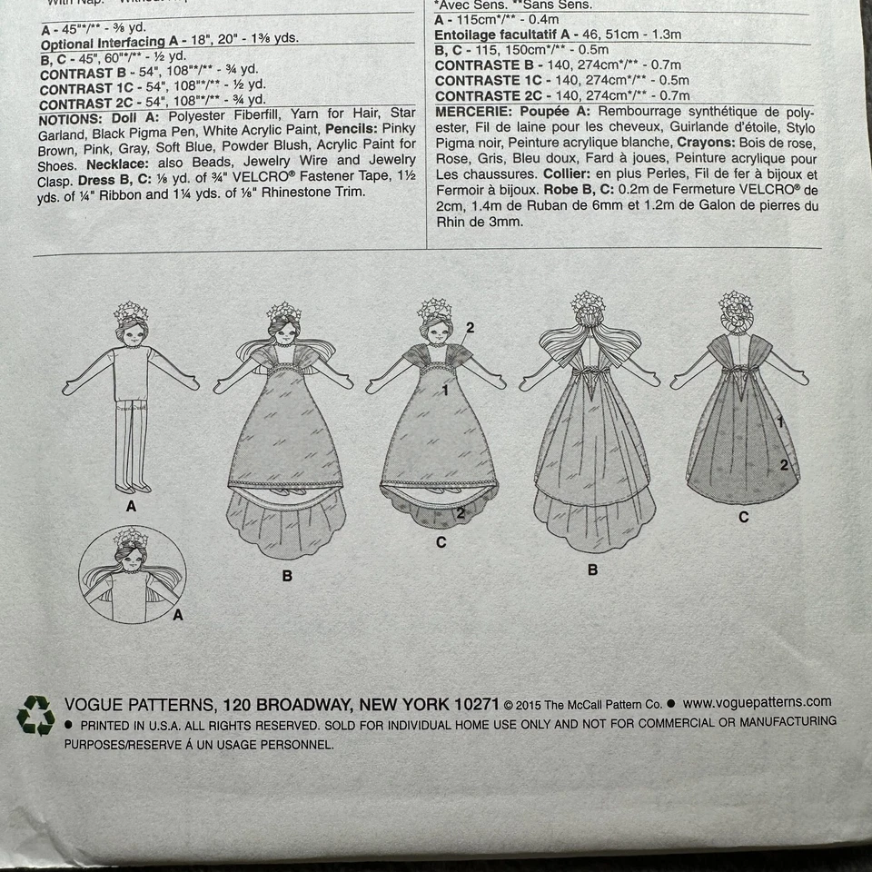 Vogue Craft Doll Pattern V9144 Linda Carr 2015 14 Inch Cloth Doll with Gown - Image 4 of 4