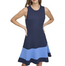 Eliza J Fit Flare Dress Sleeveless A Line Mini Navy Blue Colorblock NEW 10 $138