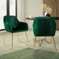 2 Chaises de salle à manger velours vert avec dossier accoudoirs fauteuil salon