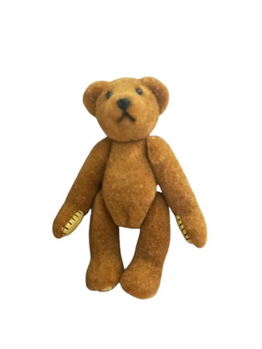 Vintage Flocked Teddy Bear Lapel Pin Brown Jointed Limbs Padded Paws - Picture 2 of 5
