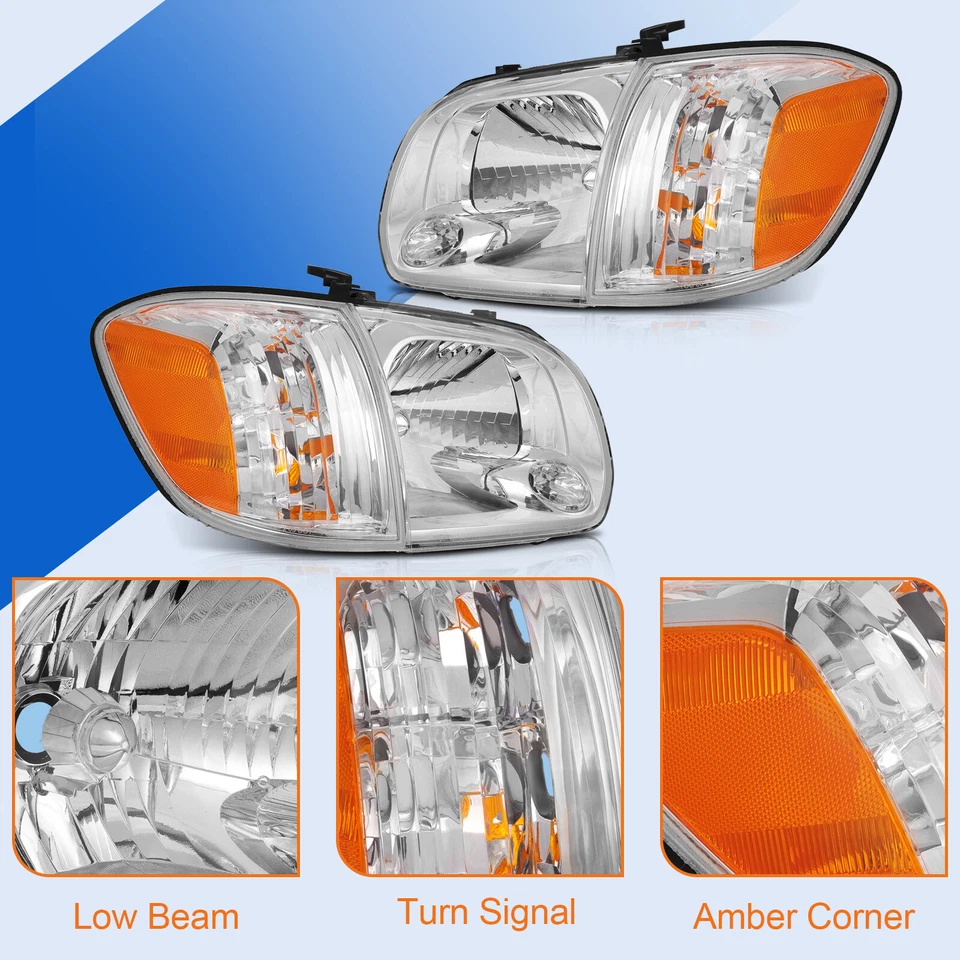 Chrome Headlight Assembly Pair For Toyota Tundra Crew Cab Pickup 4Door 2005 2006 - Изображение 4 из 4