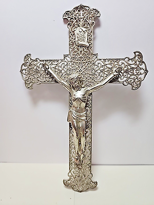 INRI Crucifix Cross Silver Tone Metal 8 1/2 INRI Crucifix Cross Silver Tone Metal 8 1/2