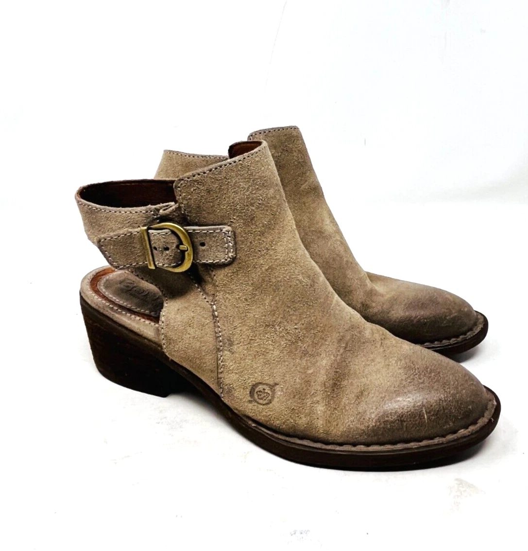 Born Margrit Ankle Boots Women s 6.5 brown Suede Wooden Block Heel