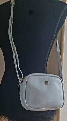 Storm Small Leather Cross Body Messenger Bag, Light Blue/Grey