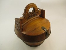 Antique c1890 Chinese Food Basket Zhejiang Elmwood Ornate Carved Wood