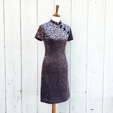 Vintage 90s Michel Klein Paris Designer  Velvet Floral Dress Size 4 XS