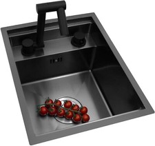 Hidden Bar/Cafe/RV/kitchen Sink wFoldable Faucet Glass Rinser Set Black 18 INCH