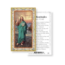 Jesus - front- The Beatitudes - back  - gold trim - Paperstock Holy Card