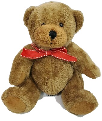Brown Teddy Bear Plush Toy, Red Bow 8'' Cuddly Soft ProFlowers
