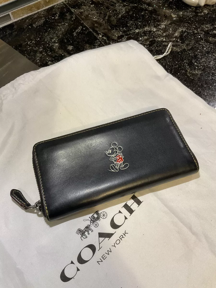 Coach Mickey Mouse Accordion Wallet Glovetanned Leather Black