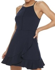 NWT JUNIORS SPEECHLESS RUFFLED DRESS DOUBLE LAYERED SIZE S NAVY