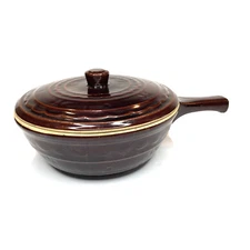 Vintage MARCREST Oven-Proof Stoneware COVERED CASSEROLE DISH w HANDLE & LID USA