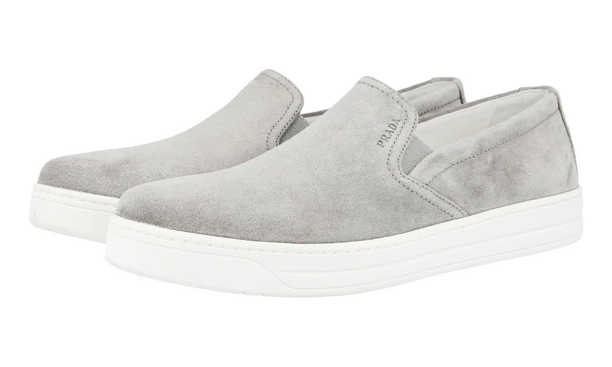 AUTH PRADA SLIP ON SNEAKERS SHOES 3S5802 GREY LEATHER NEW US 11 EU 41 41 5 UK 8