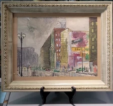 J. Lopin Artist Streetscape Watercolor Painting 1972 Framed