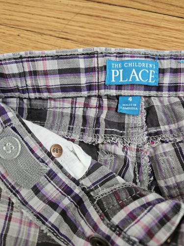 The Childrens Place Purple Plaid Pants Girls Sz 4 Adjustable Waist Heart Pocket - Picture 2 of 3