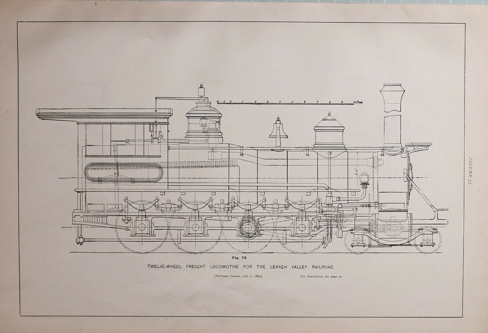 1886 Lokomotywa kolejowa Impressum 12 Wheel Freight Elevation Lehigh Valley Railroad Tanie, wybuchowe kupowanie