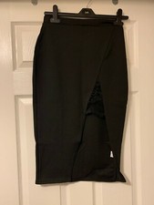 Pretty Little Thing PLT Black Midi Skirt Side Slit Lace Detail Size 10 BNWT