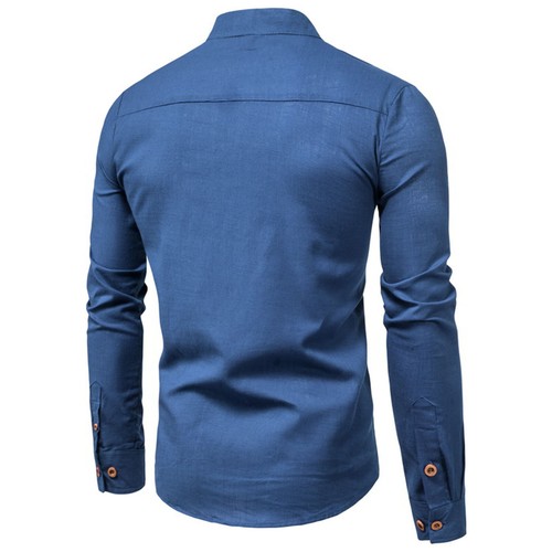 Herren Baumwolle Leinen Langarm Stehkragen Hemden Freizeit Tops Pullover Bluse - Bild 15 von 31