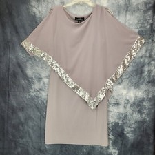 Midnight Velvet Dress Womens SZ 14 Gray Silver Sequin Cape Trimmed