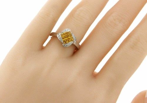 Ring 0,12 ct runde Diamanten & 1,02 gelber Saphir 18 K Weißgold Blume - Bild 2 von 5