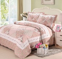 Cooperation 100% Cotton Floral Pink Hue Queen Size Patchwork Quilt Bedding Set 3 on sale Cooperation 100% Cotton Floral Pink Hue Queen Size Patchwork Quilt Bedding Set 3 on sale