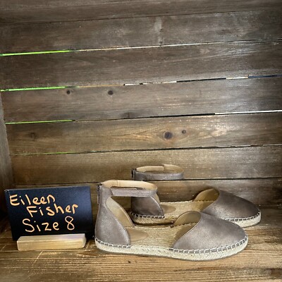New Womens Eileen Fisher Lala Brown Metallic Nubuck Espadrille Shoes Size 8 M