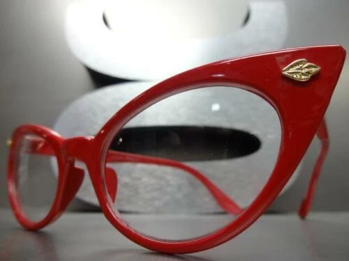 CLÁSICO VINTAGE RETRO OJO DE GATO Estilo Lente Transparente Gafas Marco Pequeño 5 Colores Foto 2 de 4