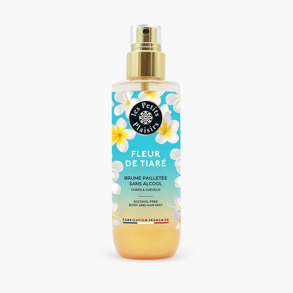 Brume pailletée fleur de tiaré aux nacres dorées parfumées longue tenue