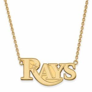 Authentic Gold-plated MLB Tampa Bay Rays Script Large Pendant 18 in Necklace