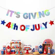 4Th of July Decorations Banner, No DIY Shiny Red Blue Iridescent Silver It'S Giv